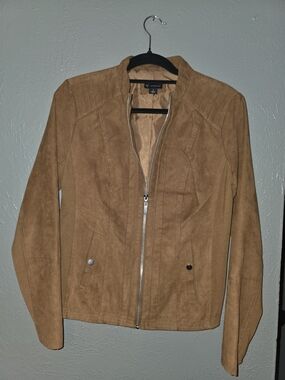 New Directions Faux Suede Moto Jacket Brown Tan Size Small